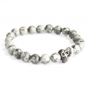3 x Gemstone Bracelets - Pewter Skull/Grey Agate